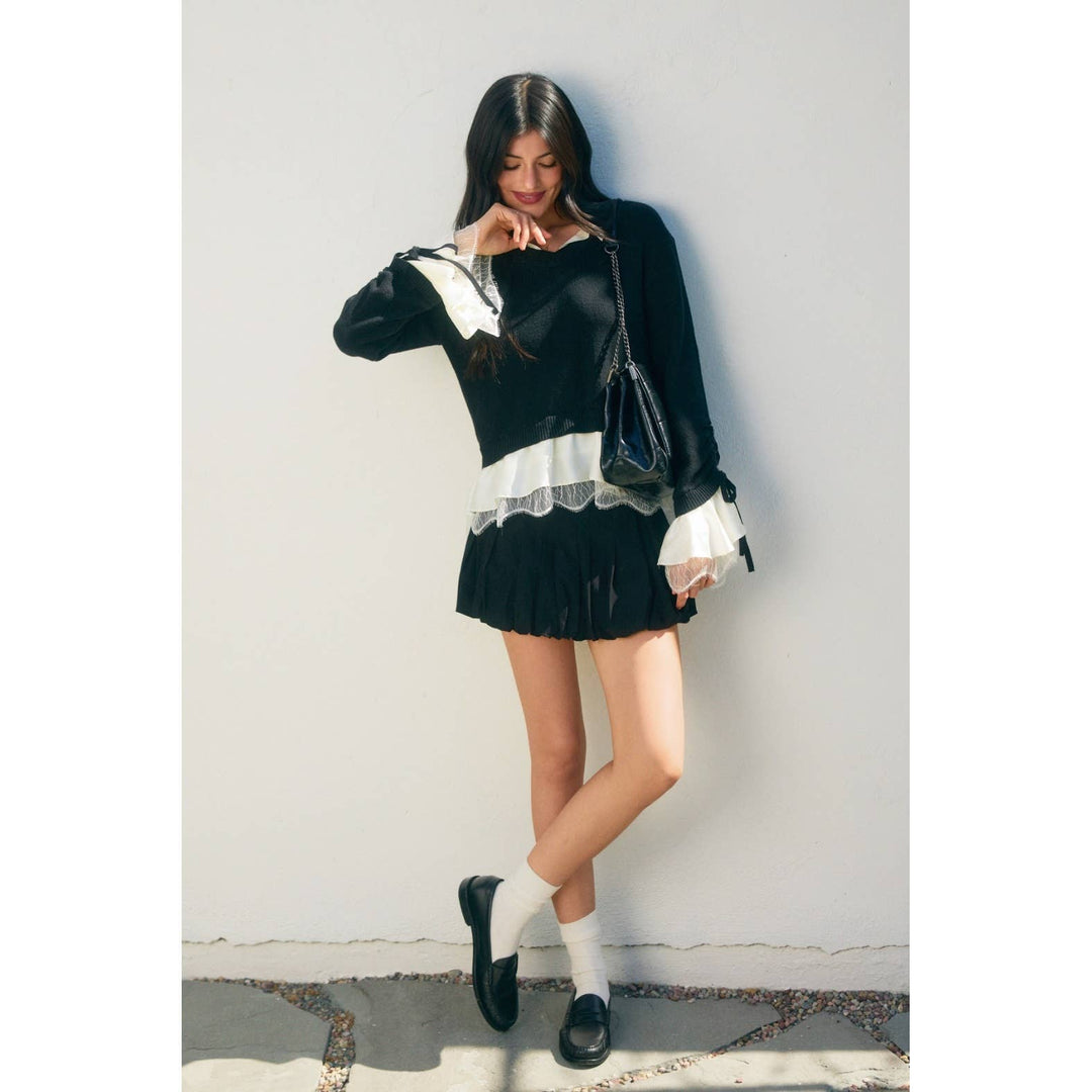 Shirley Satin & Lace Shirt Sweater