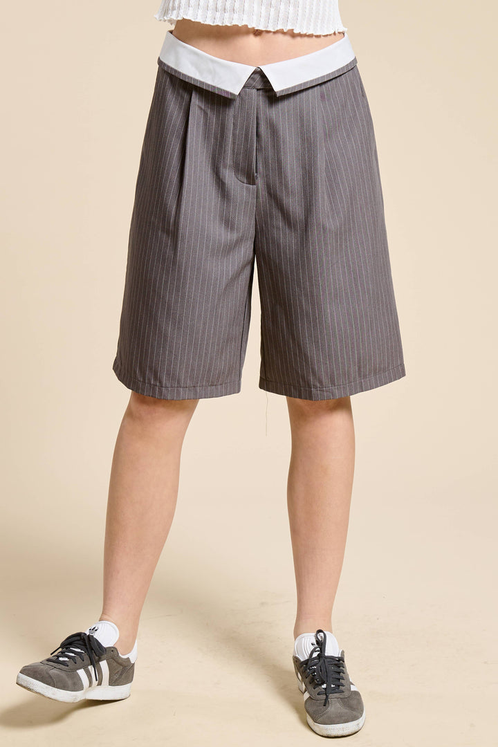 Folded Pinstripe Bermuda Shorts