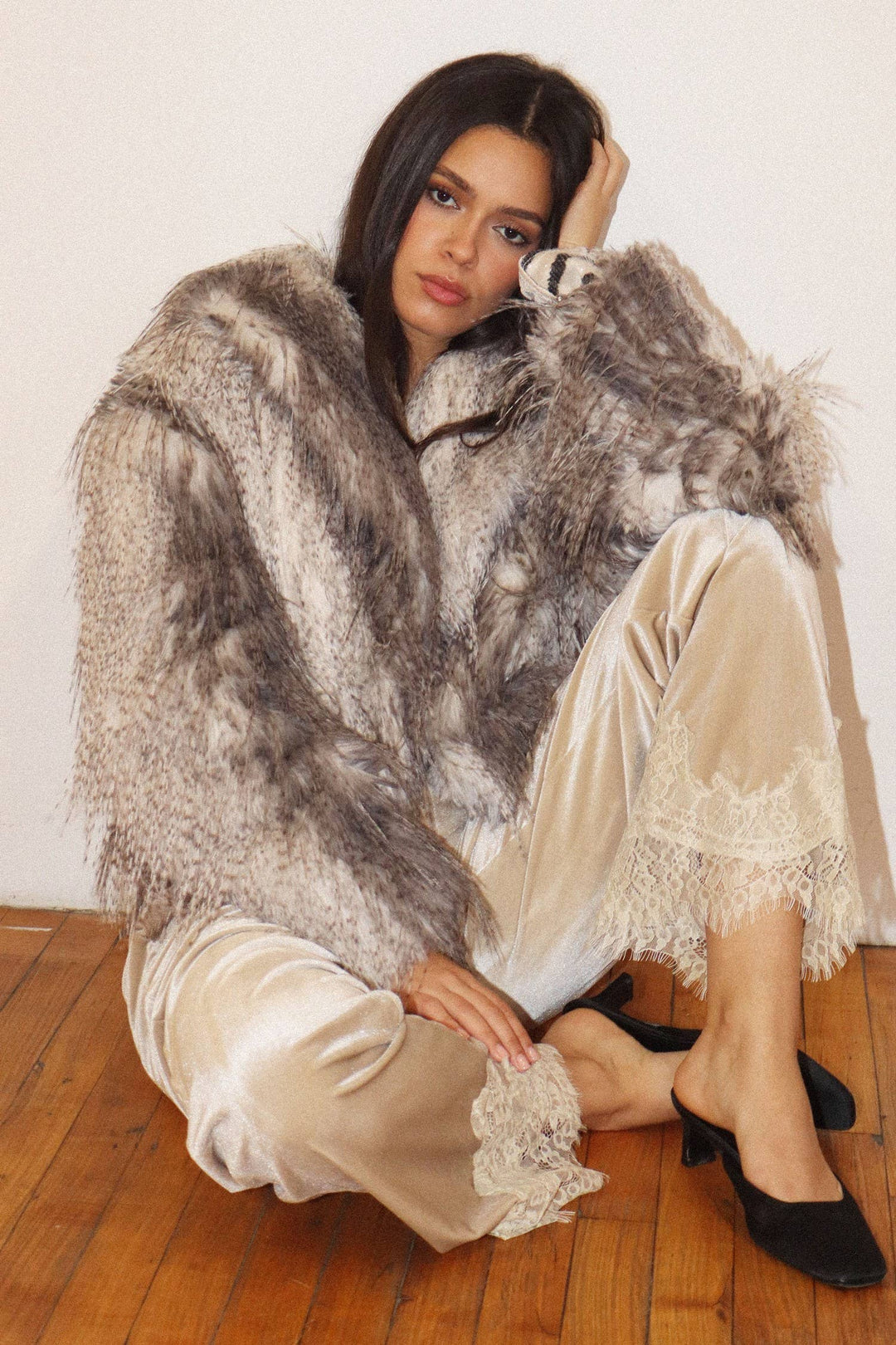 Textured Mongolian Faux Fur Jacket