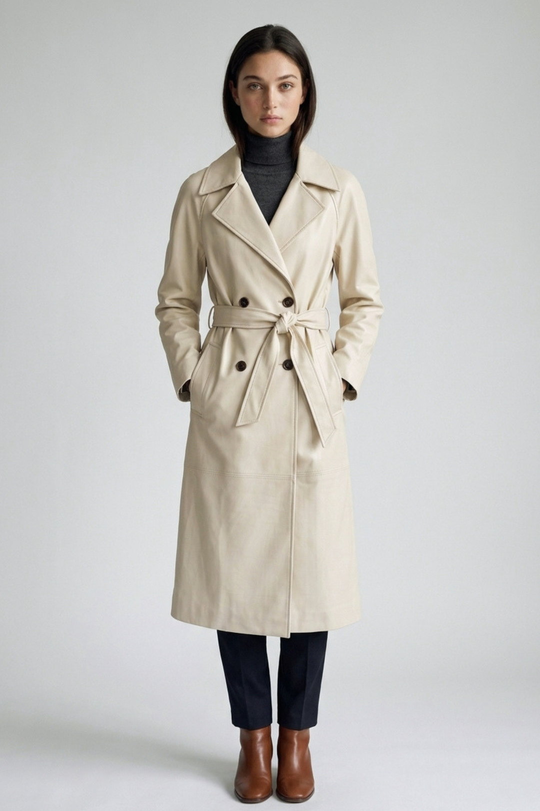 Leather trench coat