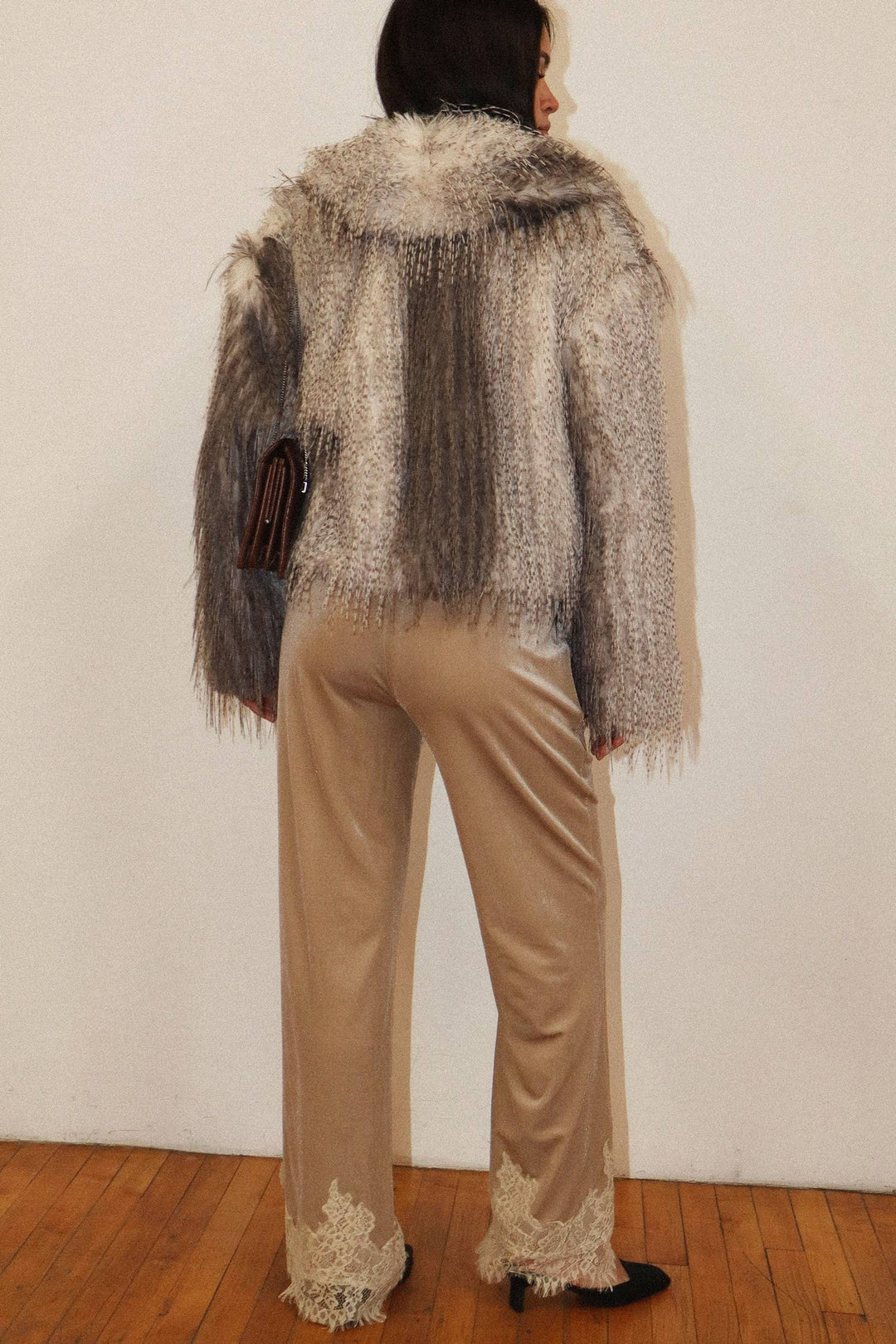 Textured Mongolian Faux Fur Jacket