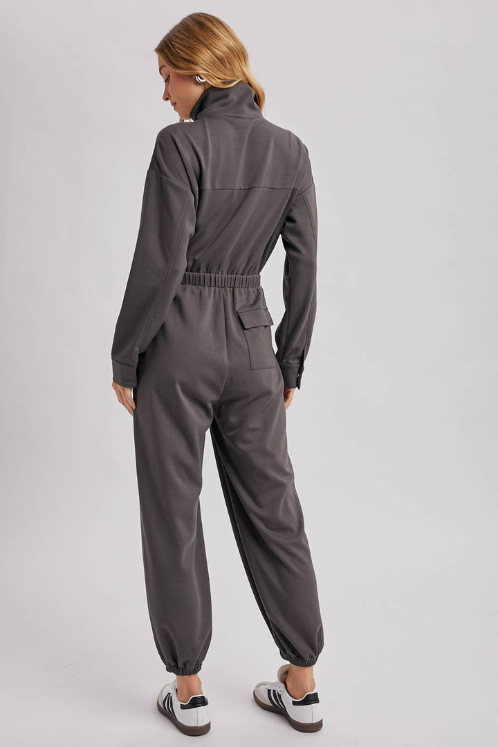 ZIP-UP COLLARED JOGGER JUMPSUIT