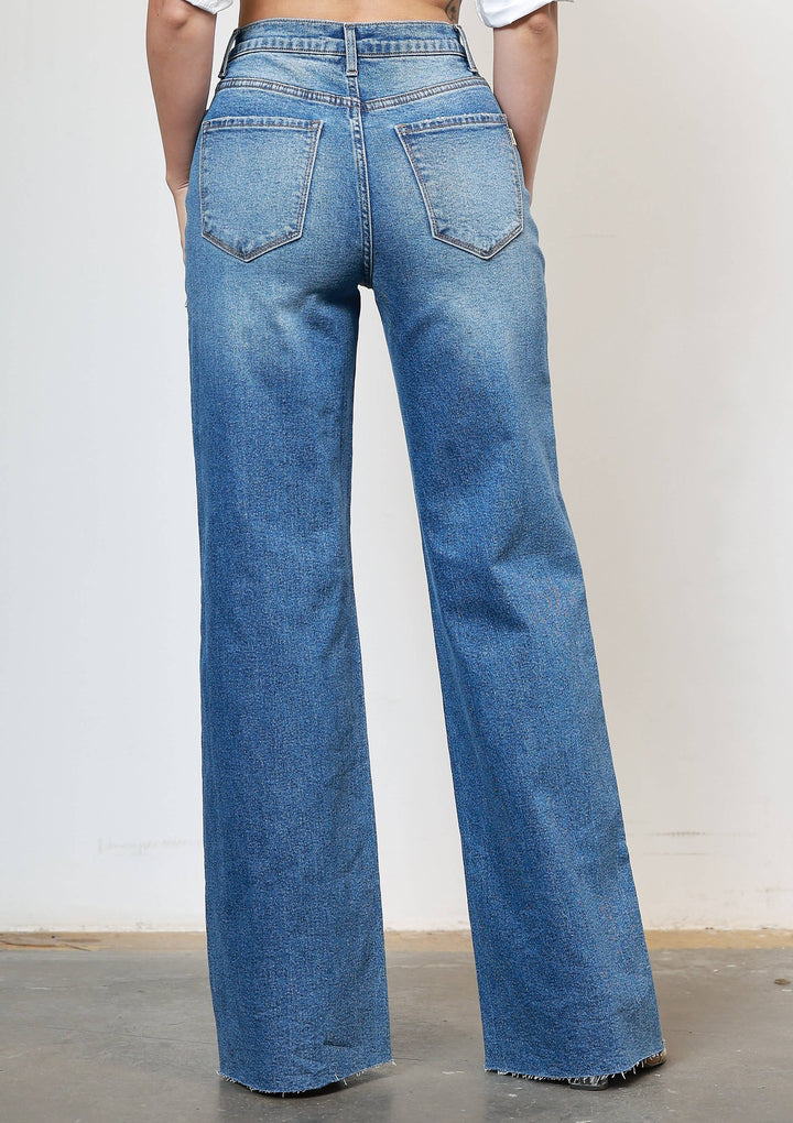 Cross Over  High Waisted Wide Leg Jeans