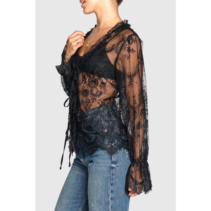 LACE TIE FRONT BLOUSE