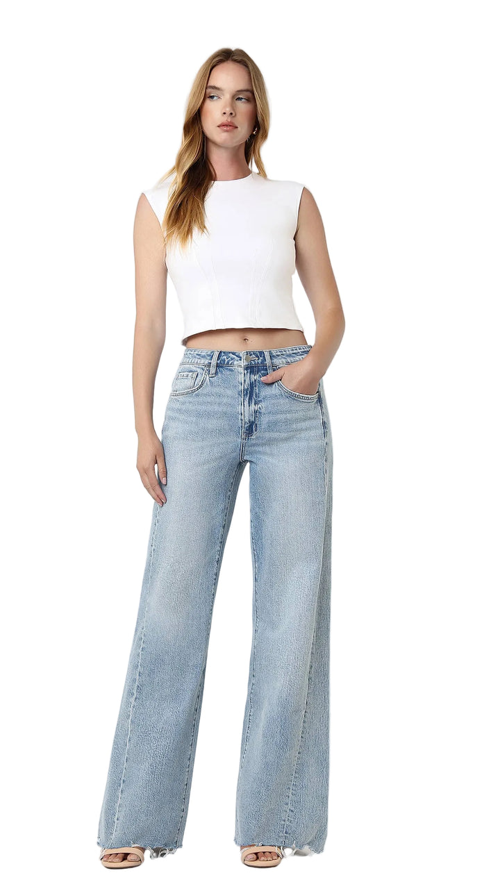 High Rise Raw Hem Flare Jeans