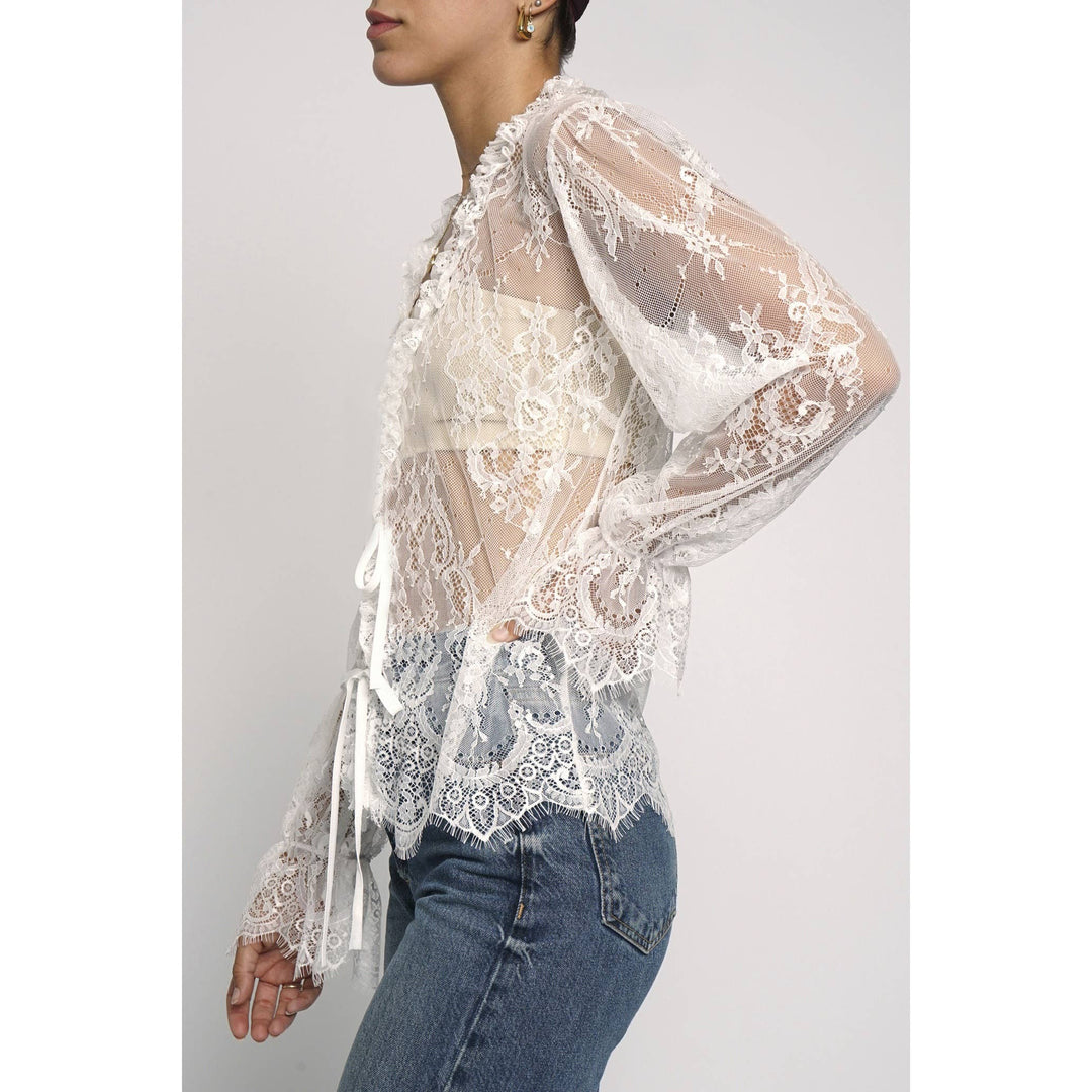 LACE TIE FRONT BLOUSE