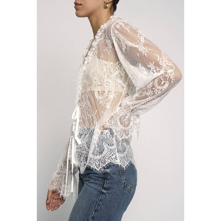 LACE TIE FRONT BLOUSE