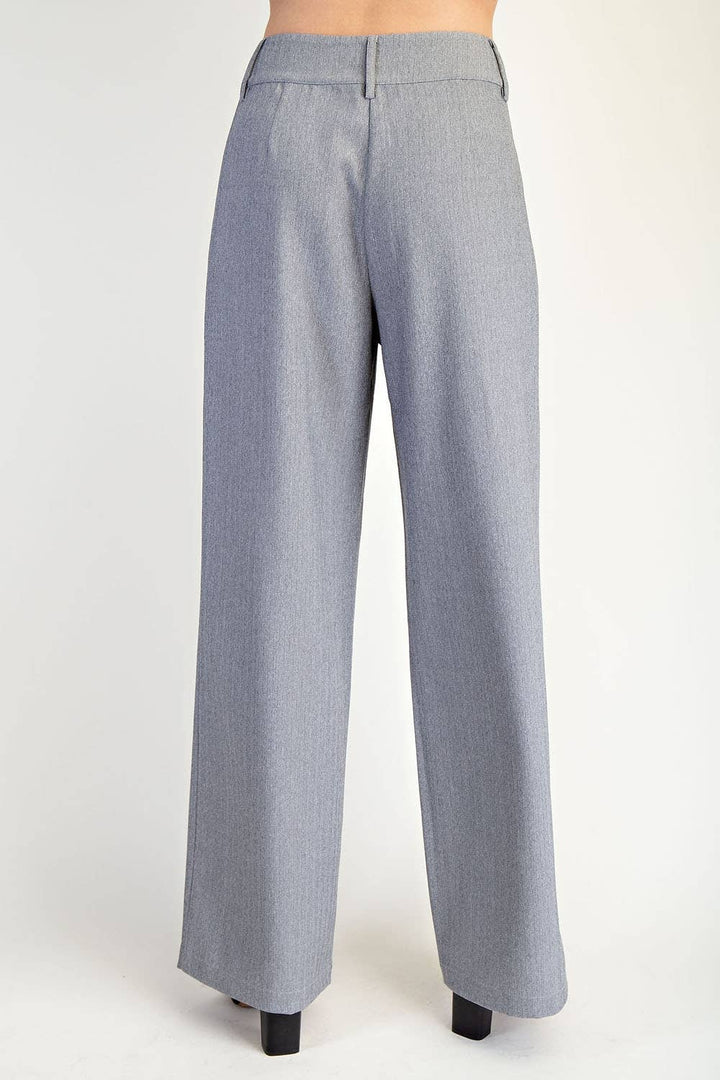 Herringbone Texture Woven Pleated Pants
