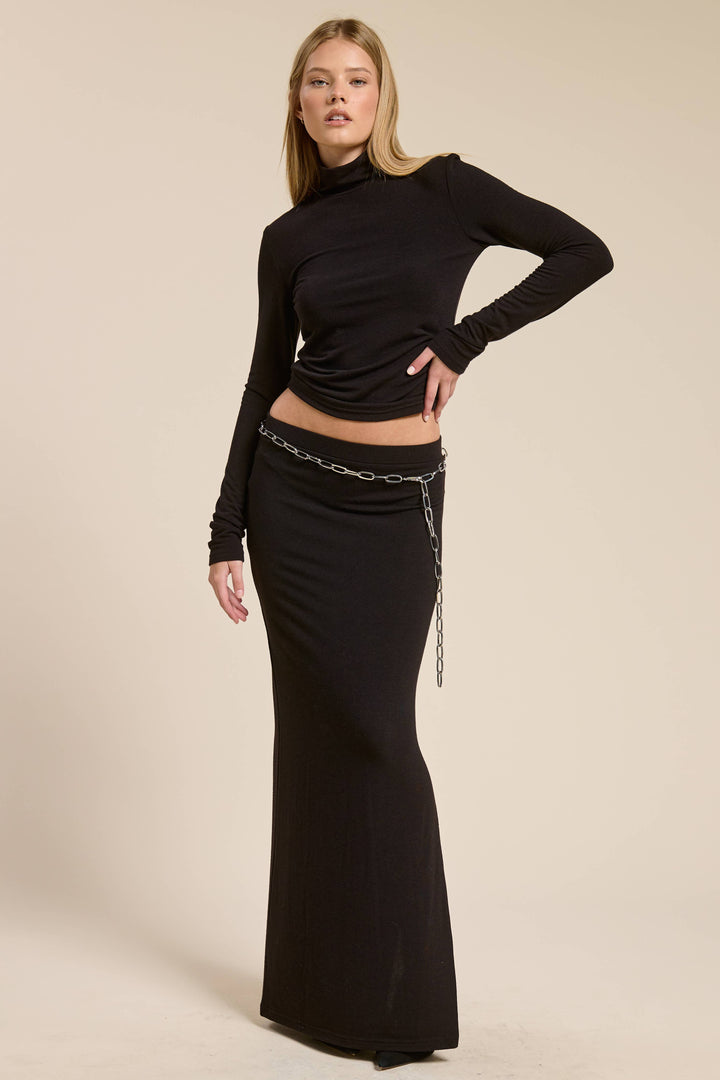 Turtleneck Top and Maxi Skirt Knit Set