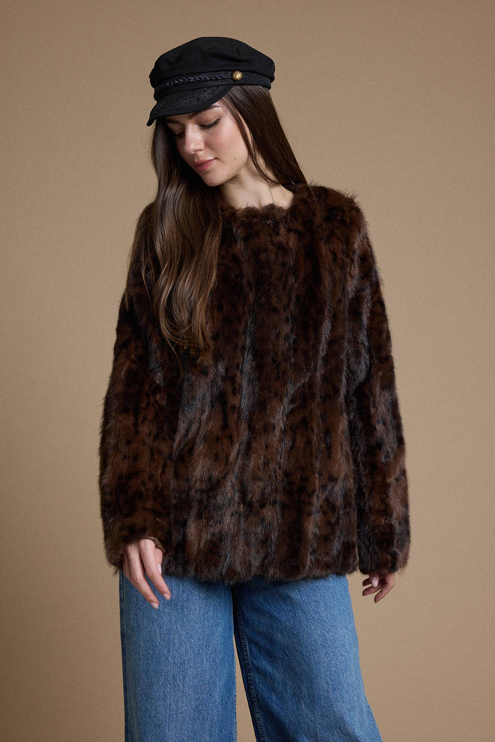 Mink Faux Fur Collarless Jacket