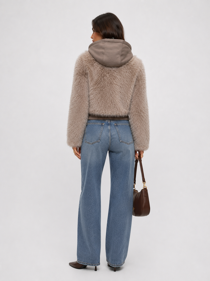 Women's Plush Faux Fur Hooded Jacket
