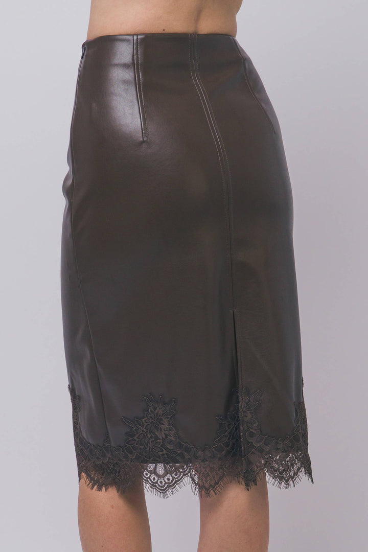 Lace Trim Leather Pencil Skirt