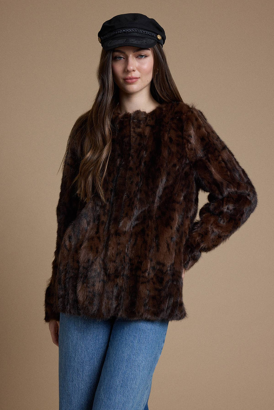 Mink Faux Fur Collarless Jacket