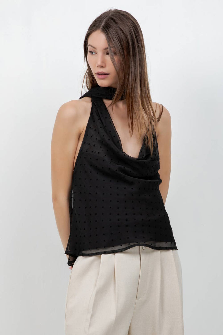 Polka Dot Cowl Neck Tank Top