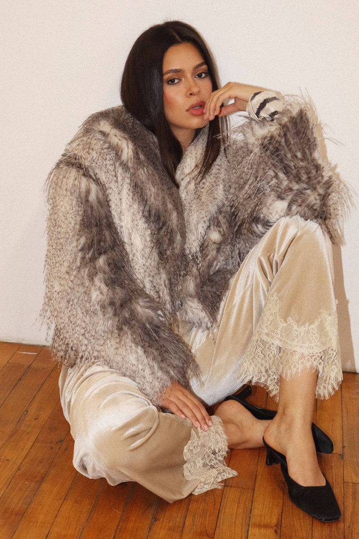 Textured Mongolian Faux Fur Jacket