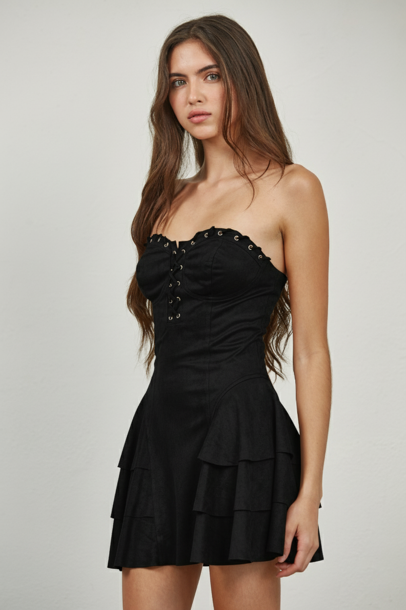 Sweetheart Suede Tiered Mini Dress
