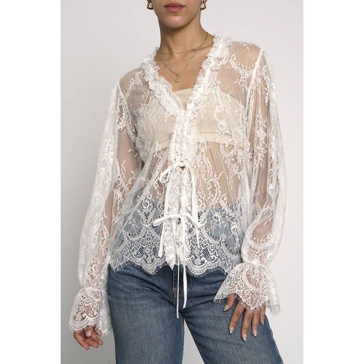 LACE TIE FRONT BLOUSE