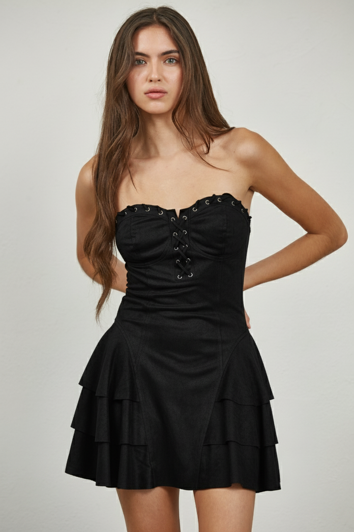 Sweetheart Suede Tiered Mini Dress
