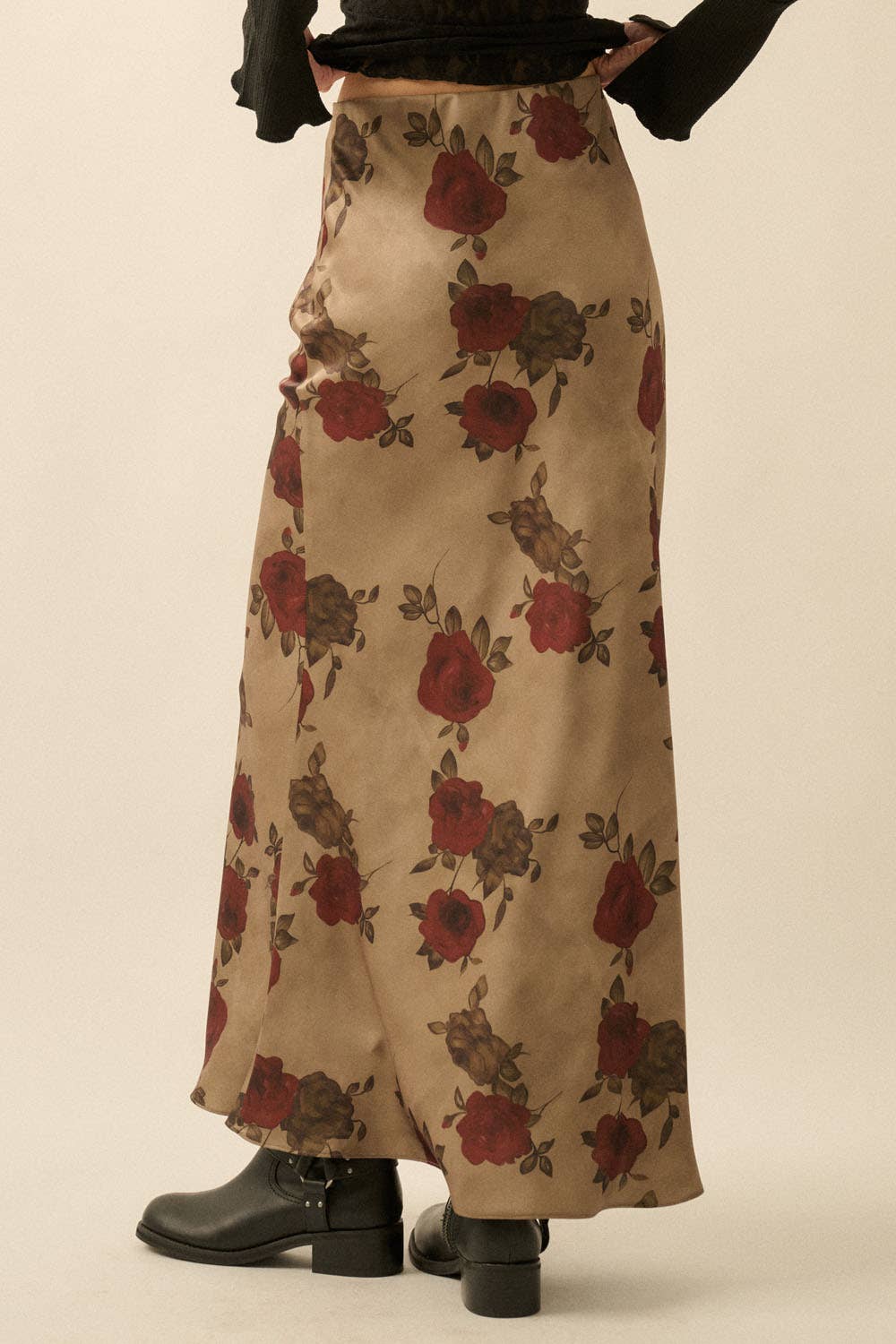Floral-Print Satin  Maxi Skirt