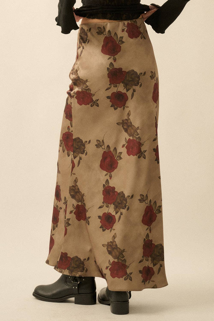 Floral-Print Satin  Maxi Skirt