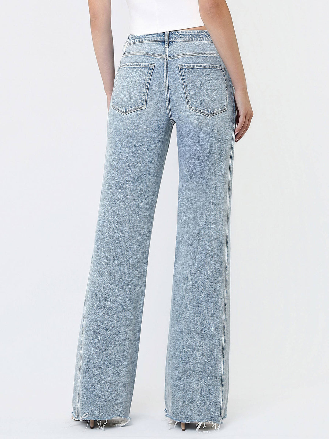 High Rise Raw Hem Flare Jeans