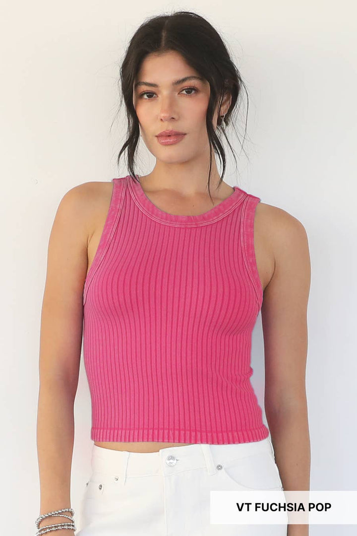 Washed Effect Ribbed Tank