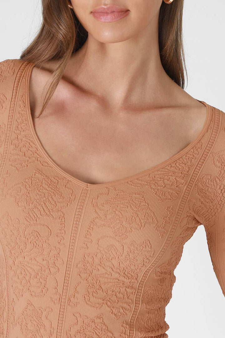 Lace Textured V Neck Top