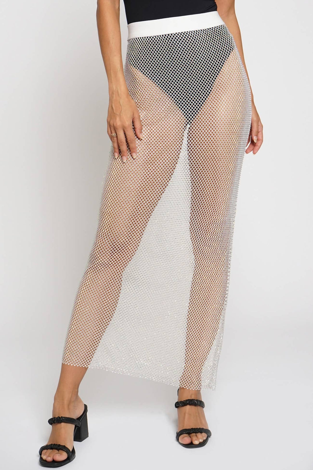 RHINESTONE MESH MAXI SKIRT