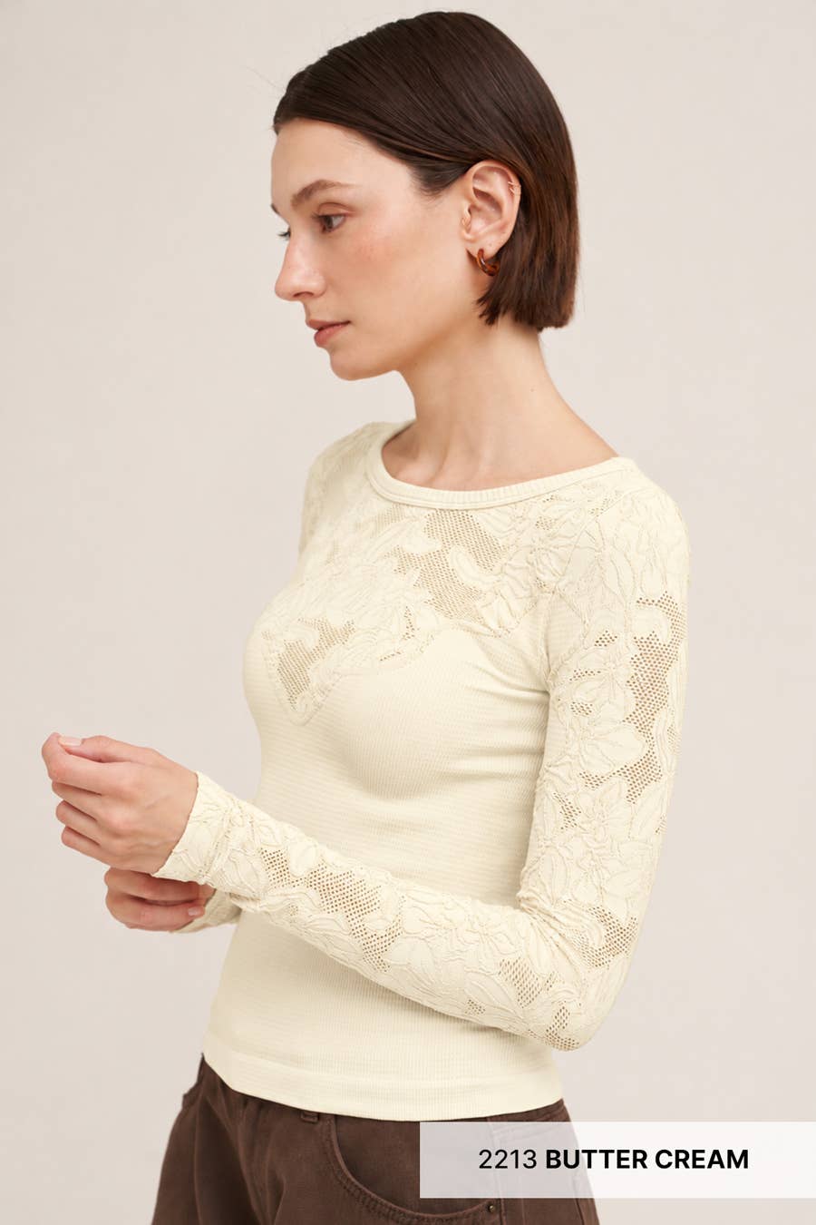 Floral Lace Ribbed Top