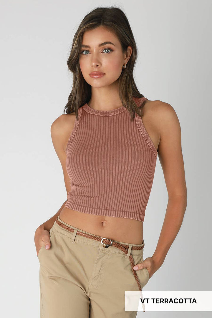 Washed Effect Ribbed Tank