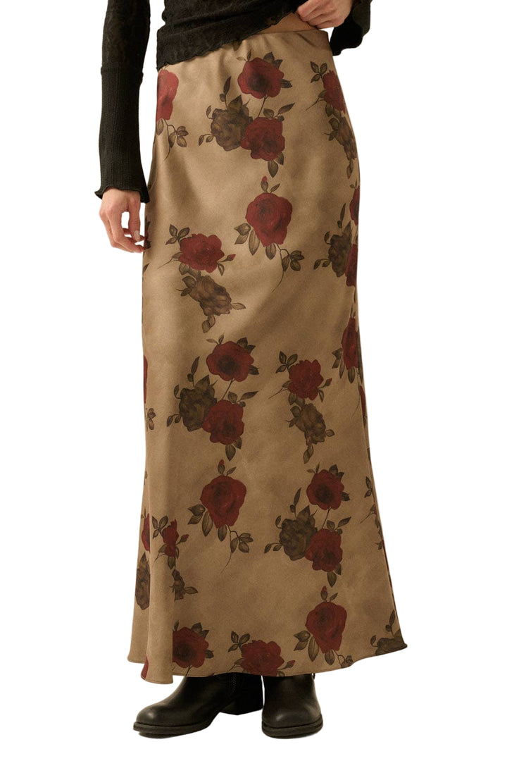 Floral-Print Satin  Maxi Skirt