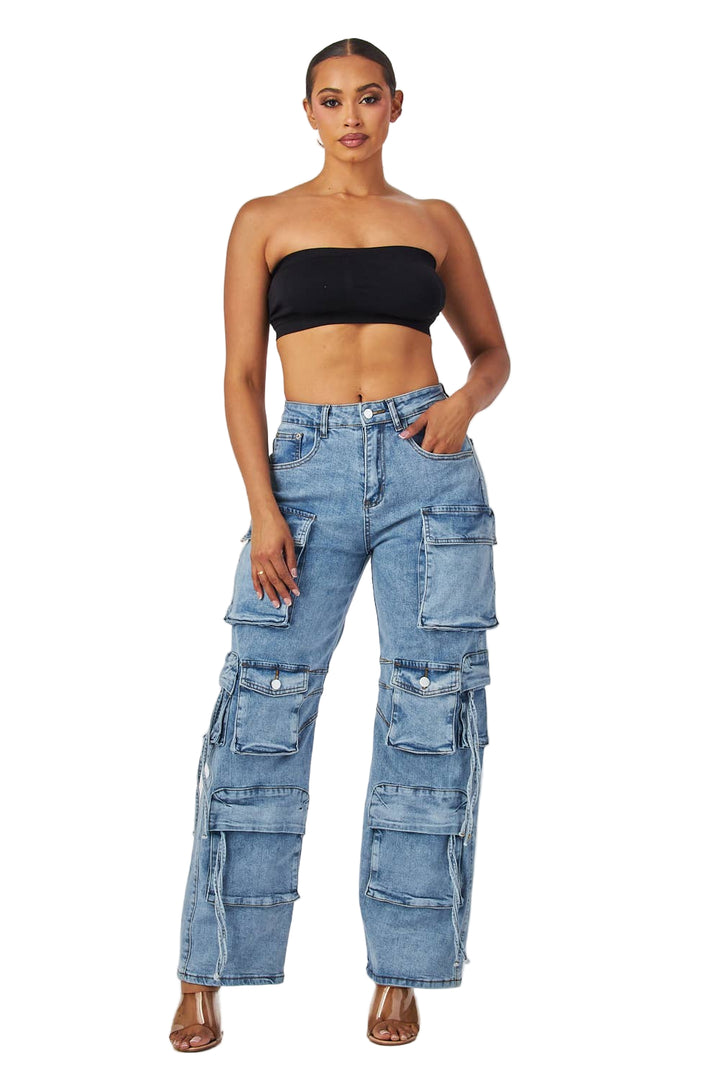 Multi Pocket Denim Cargo Pants