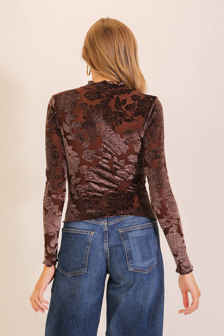 Floral Mesh Mock Neck Top