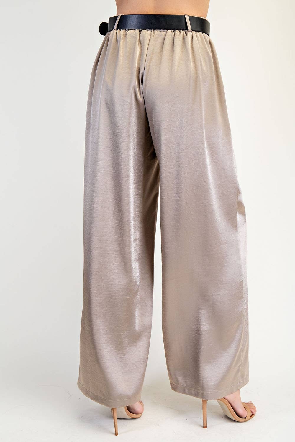 Textured Satin Pleated Wide Pants