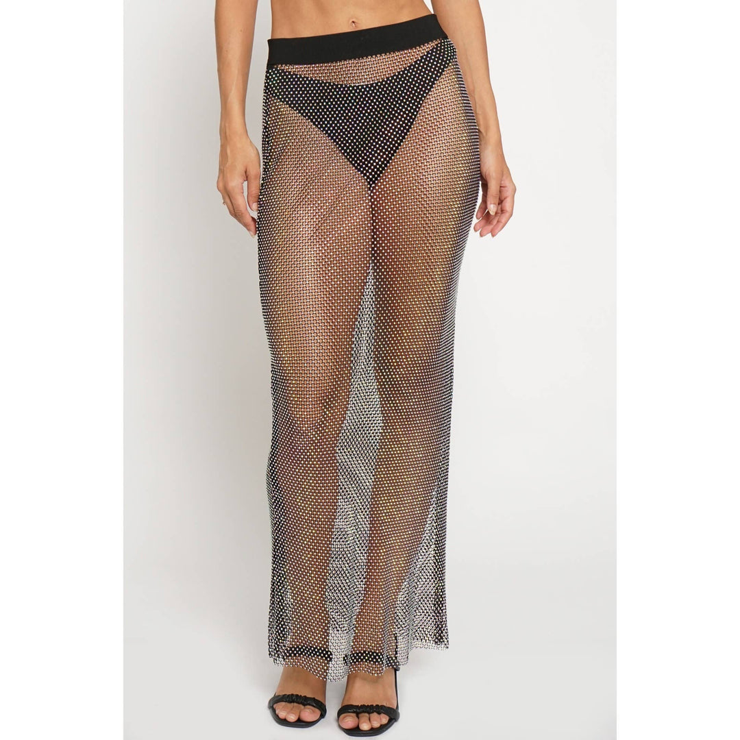 RHINESTONE MESH MAXI SKIRT