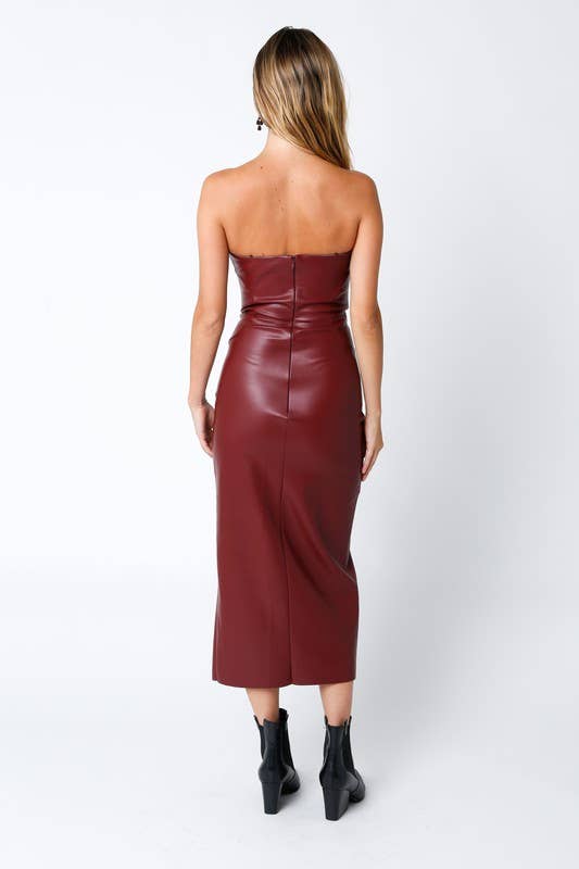 Brick Leather Midi Dress