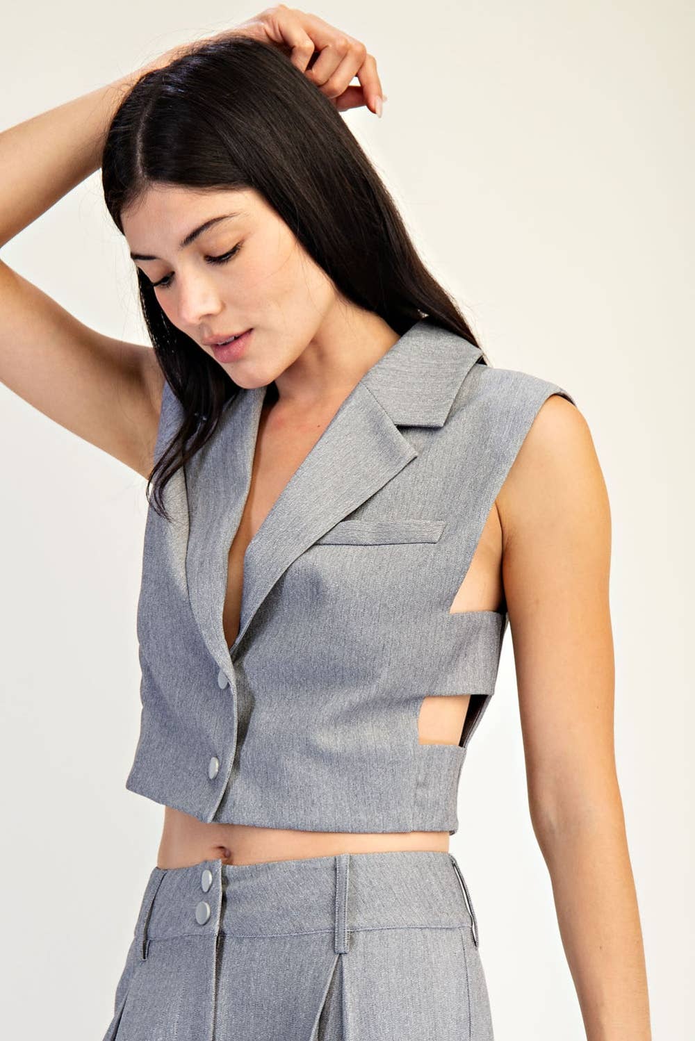 Herringbone Texture Woven Side Opened Vest