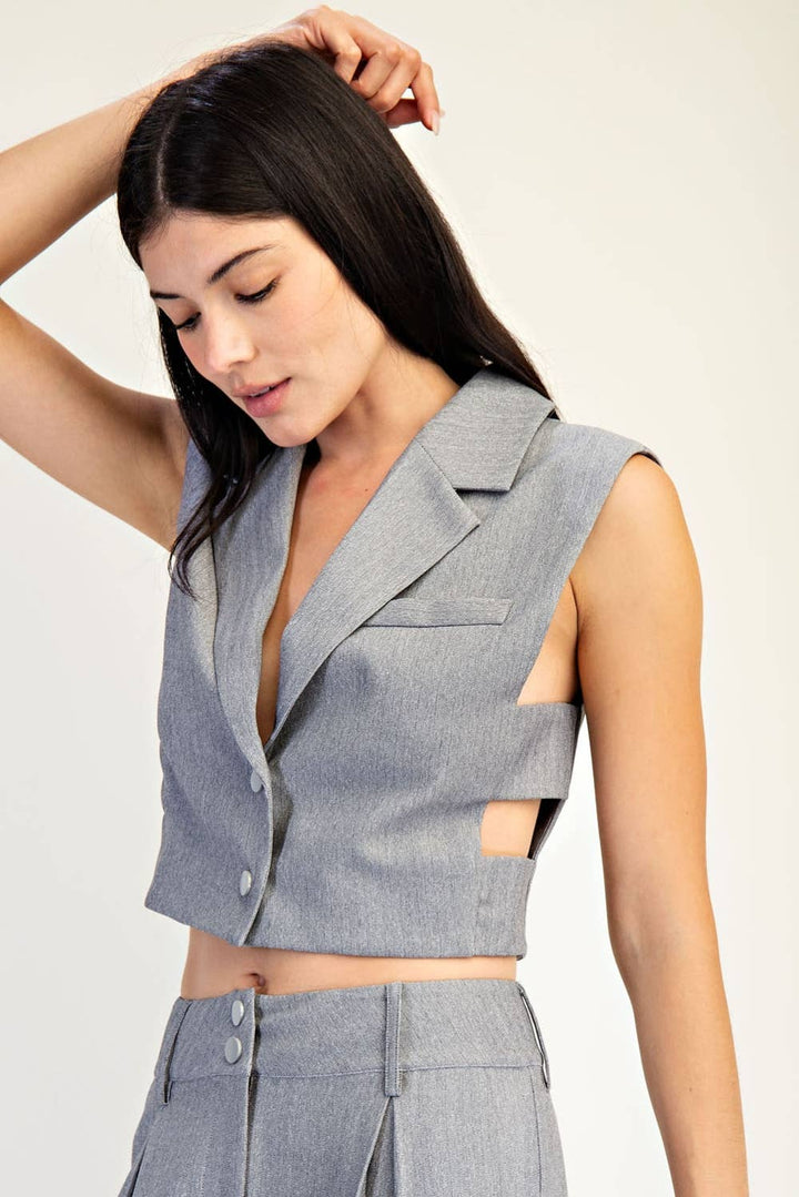 Herringbone Texture Woven Side Opened Vest