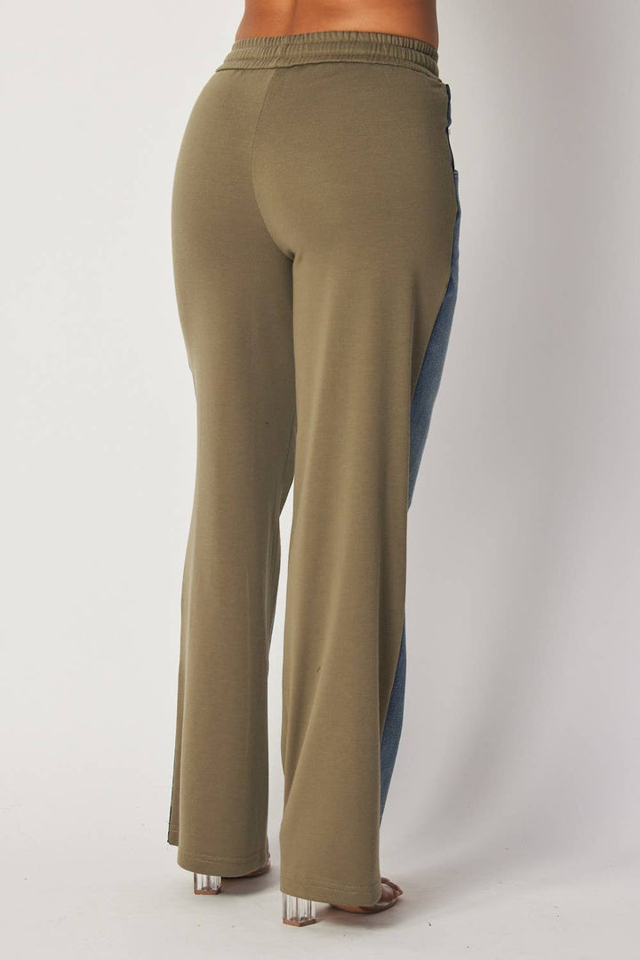 Denim/Olive Straight Leg Sweatpants