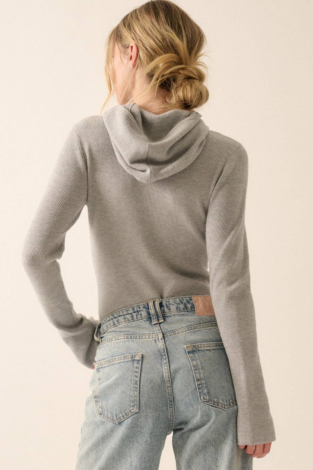Solid Ribbed Knit Hooded Bodysuit