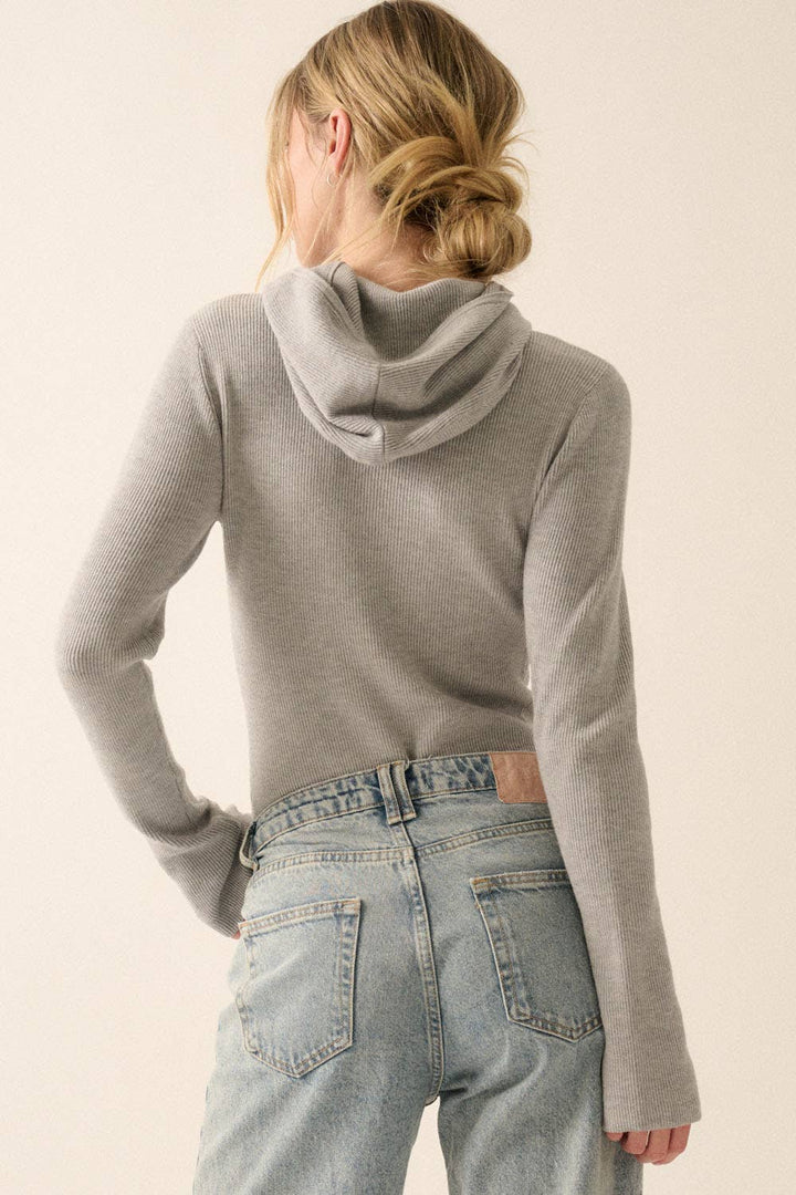 Solid Ribbed Knit Hooded Bodysuit