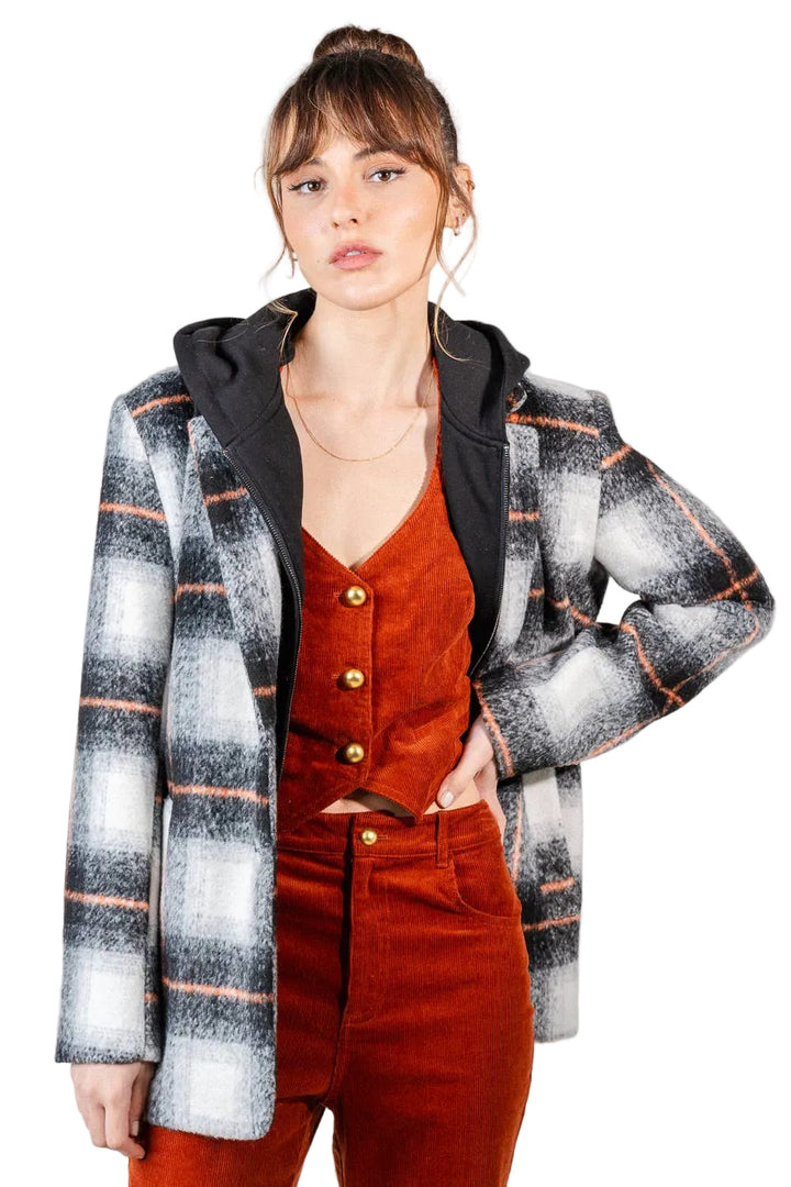 CHIC PLAID HOODIE BLAZER