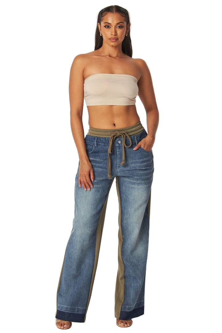 Denim/Olive Straight Leg Sweatpants