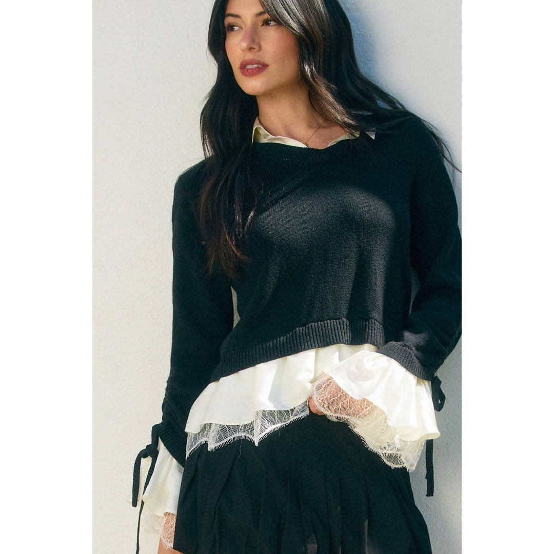 Shirley Satin & Lace Shirt Sweater