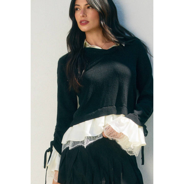 Shirley Satin & Lace Shirt Sweater