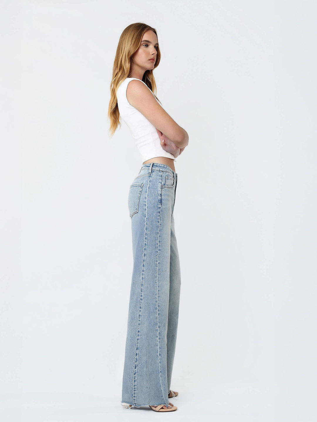 High Rise Raw Hem Flare Jeans