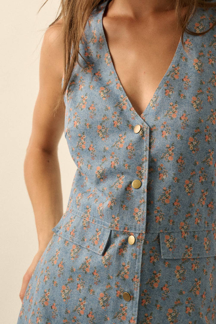 Love Fancy Floral Denim Romper