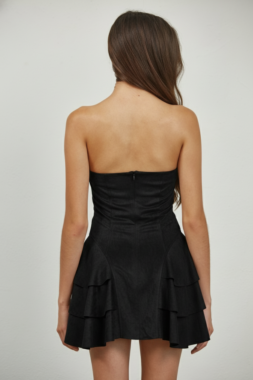 Sweetheart Suede Tiered Mini Dress