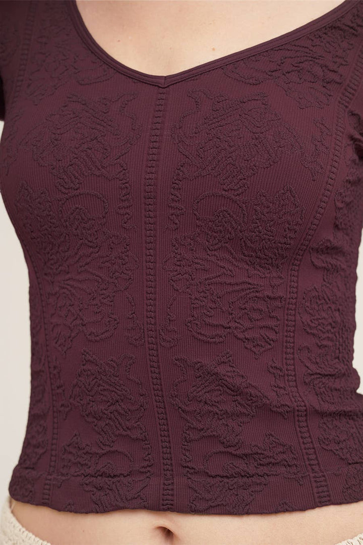 Lace Textured V Neck Top