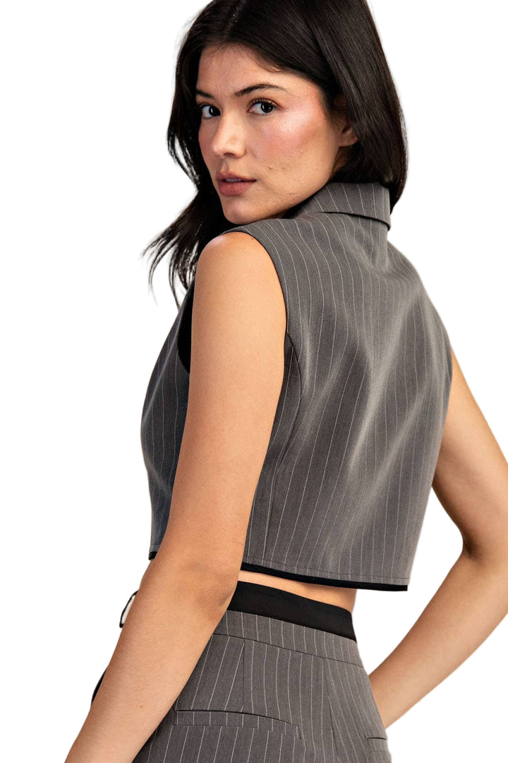 Striped Woven Crop Vest